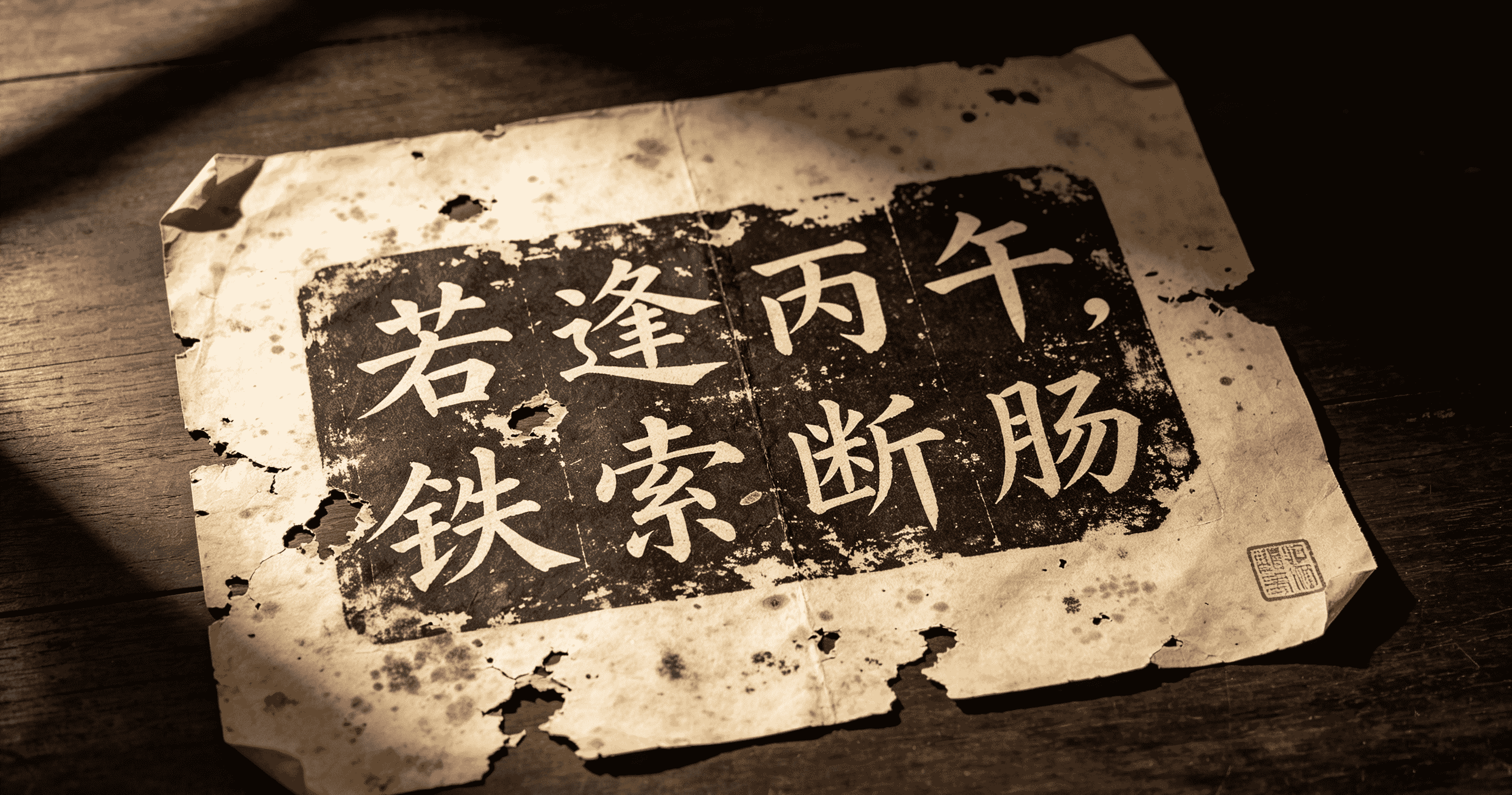镇山石铭文拓片：若逢丙午，铁索断肠